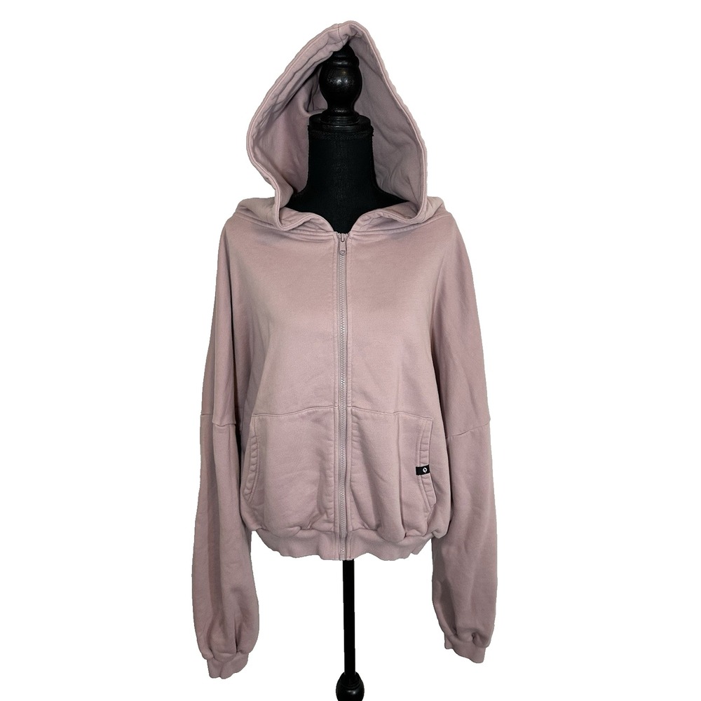 POPFLEX Hoodie Womens S/M Pink Full Zip Up Cloud Oversized Sweatshirt Cropped